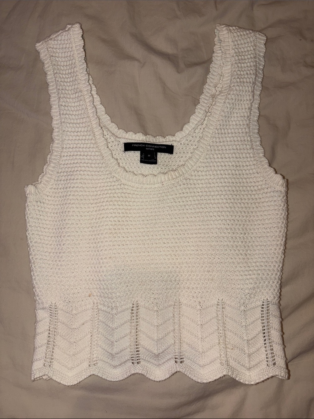 French Connection Cream Crochet Scoop Neck Tank